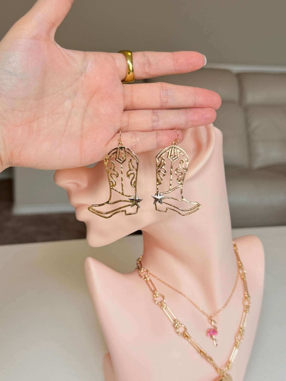 Trendy Minimalist Gold and Silver Cowboy Boot Earrings - Picture 10 of 13